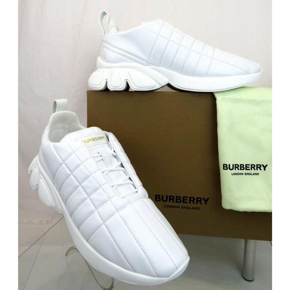 $850 BURBERRY AXBURTON WHITE CHECK QUILTED LEATHER LOGO SNEAKERS 9 US 42 ITALY - Picture 1 of 15
